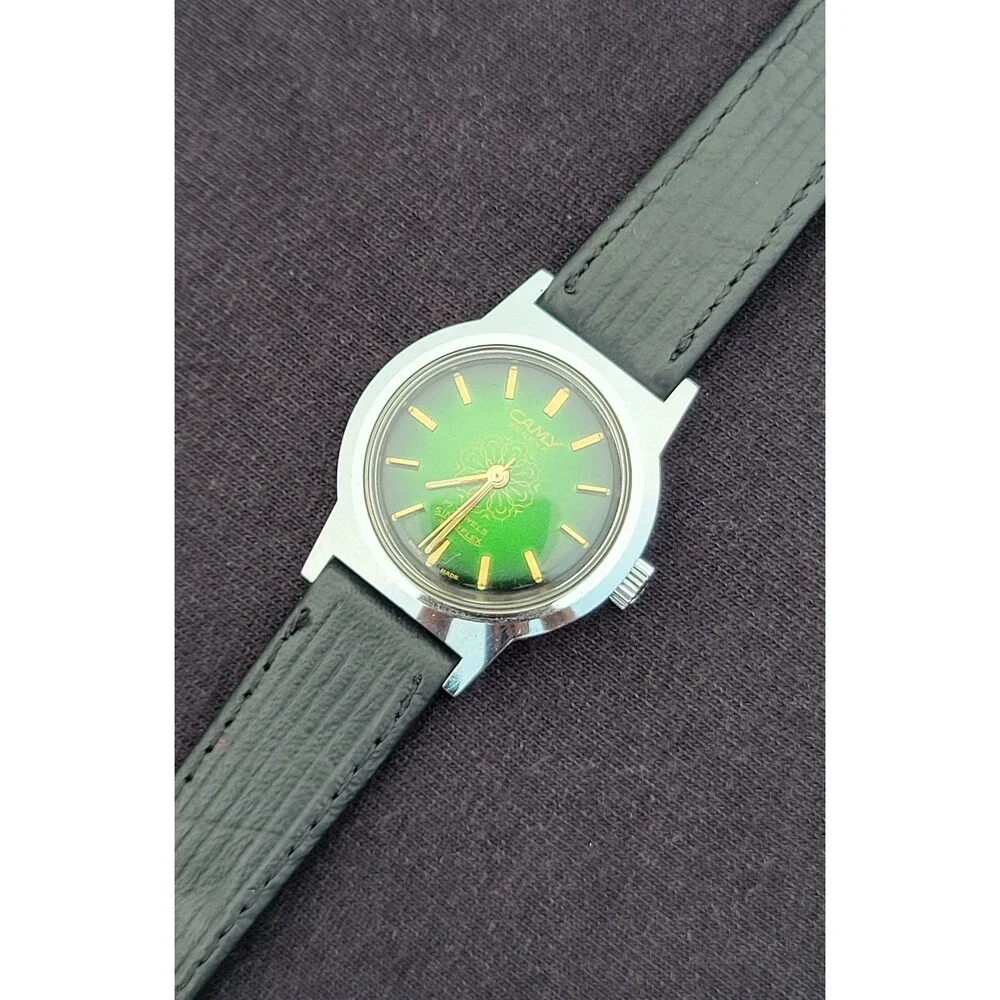 Vintage Camy Sinusflex Watch 17 Jewels Mechanical Green Gradient Dial Gold